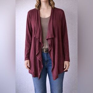 Max Studio Maroon Open Front Cardigan-Extra Fine Merino Wool Large - essential